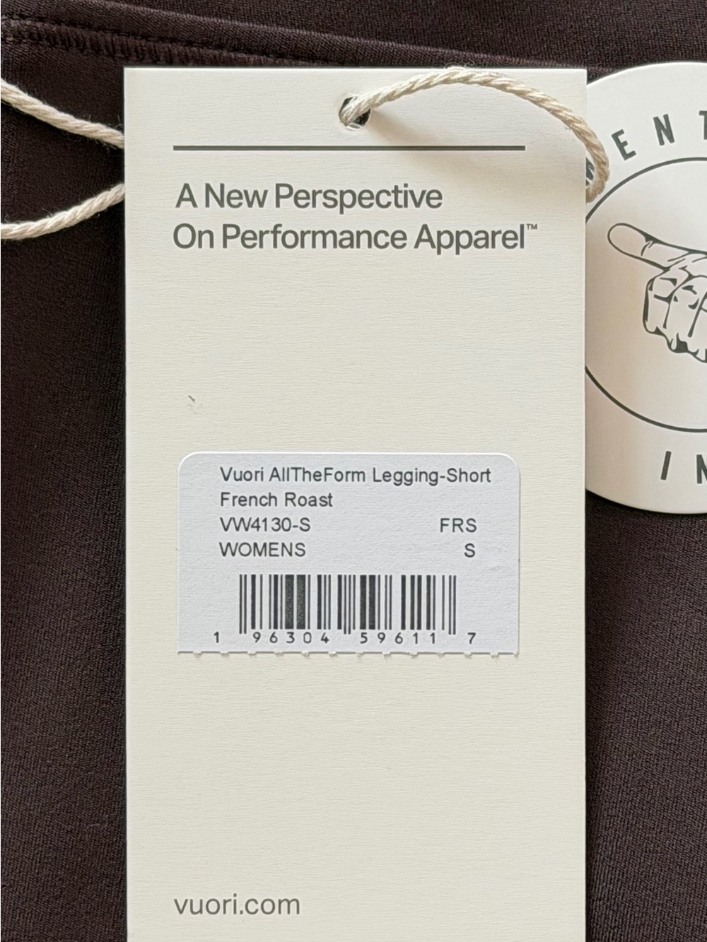 Vuori All The Form Legging SHORT French Roast Sz Small VW4130-S Athletic NWT - Picture 4 of 5